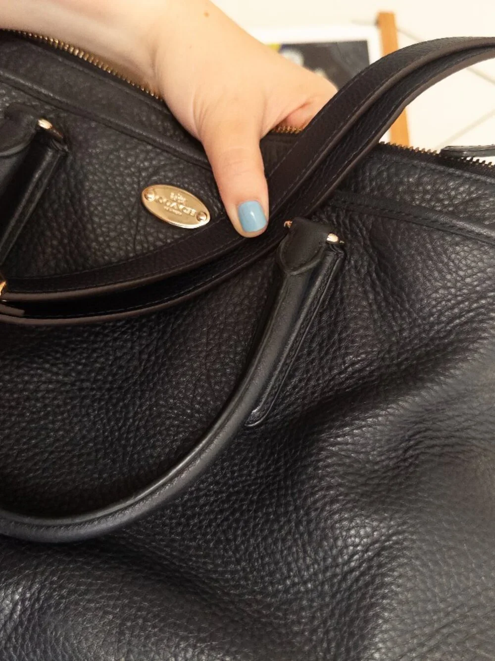 COACH Morgan Satchel Midnight/Navy Pebble leather with handle and long strap